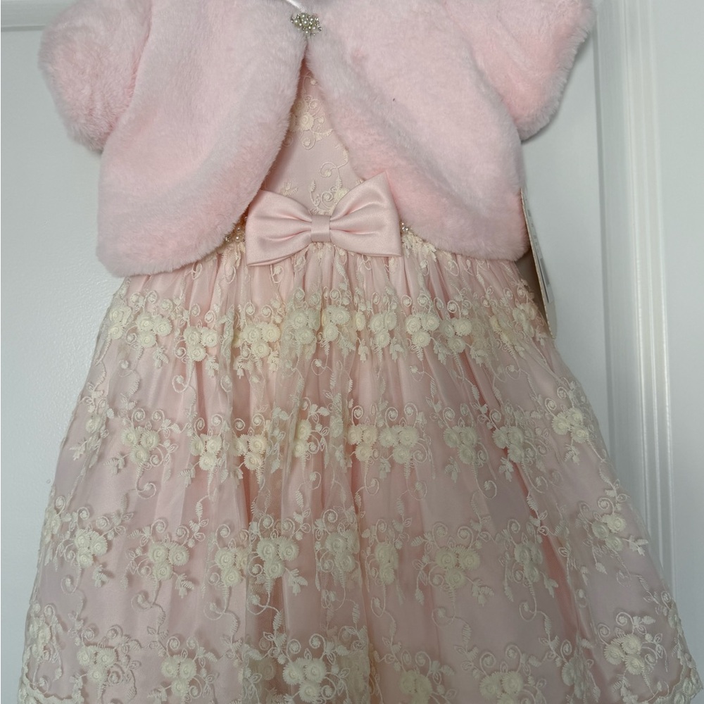 American Princess Pink Dress with Cream Floral Lace